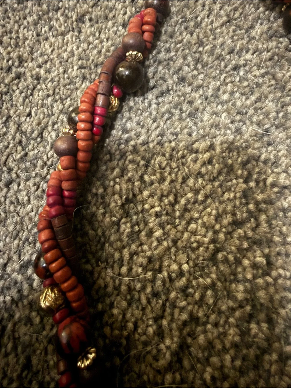 Vintage Boho Multi-Strand Twisted Wood Bead Necklace
